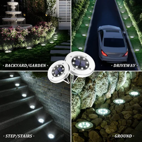Vista 2 de SOLPEX Luces solares impermeables para exteriores, paquete de 8 luces solares para suelo, luces solares de jardín, iluminación de paisaje