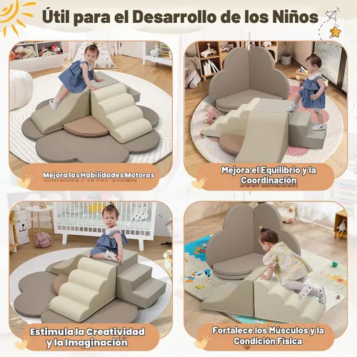 Vista 3 de Merax Juguetes de escalada de interior para niños pequeños, 6 piezas de espuma suave, bloques de escalada y tobogán, juego suave