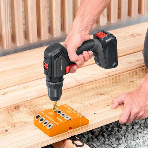 Vista 7 de BLEKOO - Plantilla de guía de taladro angular naranja con 4 brocas para kit de tornillos de retraso de barandilla de cable y postes de madera