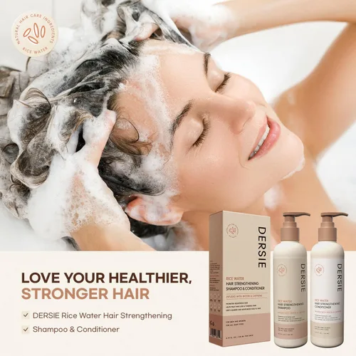 Vista 6 de Champú y acondicionador para el crecimiento del cabello con agua de arroz: con biotina y cafeína para cabello ralo - Mujeres y hombres