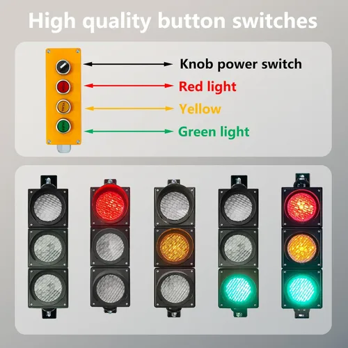Vista 6 de Juego de luces de tráfico/parada/marcha de 100mm (4 pulgadas) AC85-265V, carcasa de PC impermeable IP65 (controlador de 103 botones)