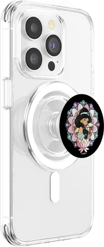 Vista 3 de Disney Aladdin Jasmine - Retrato con diseño de flores y vitrales PopSockets MagSafe PopGrip para iPhone