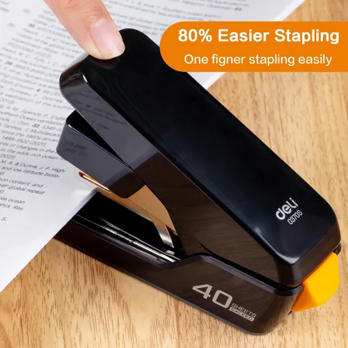 Vista 2 de Deli Engrapadora, grapadoras sin esfuerzo para escritorio, grapadoras resistentes, color negro 40 Sheet Capacity,One Touch , No Effort, Easy to