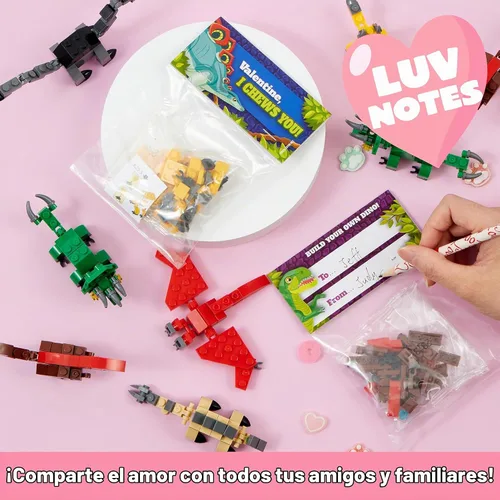 Vista 6 de JOYIN Paquete de 24 tarjetas de San Valentín con bloques de construcción de dinosaurios para regalos, recuerdos de fiesta, premio de intercambio