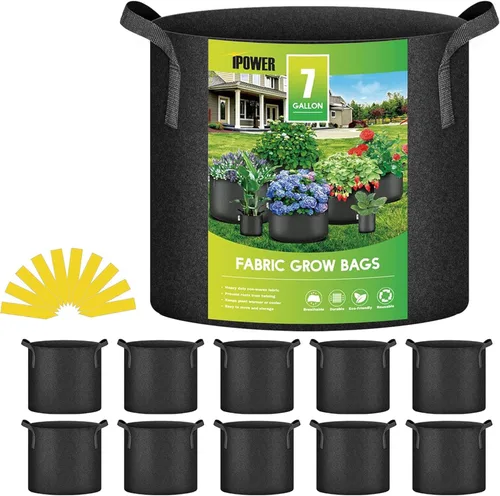 Vista 6 de iPower Paquete de 24 bolsas de cultivo de aireación gruesa de 7 galones, macetas de tela no tejida con asas de correa, contenedor para jardinería