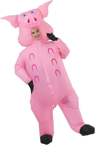 Vista 3 de Disfraz inflable de cerdo inflable para adulto (cerdo rosa)