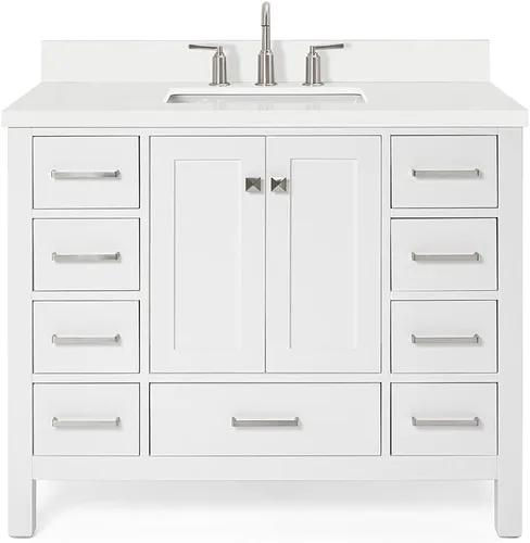 Vista 5 de ARIEL Cambridge - Mueble de baño de 42 pulgadas con fregadero, madera maciza, encimera y protector contra salpicaduras de cuarzo blanco puro de 1.5