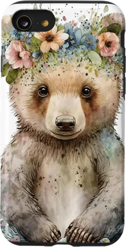 Vista 18 de iPhone 16 Brown Bear Boho Woodland Animal Floral Case
