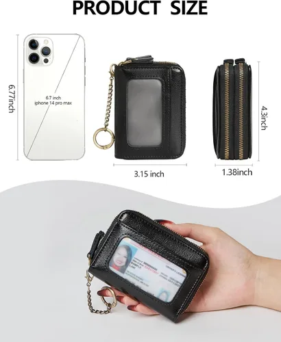 Vista 3 de TFKGS Tarjetero de crédito para mujer, cartera RFID de cuero para mujer con bloqueo de cremallera, llavero para tarjetas de acordeón, regalos