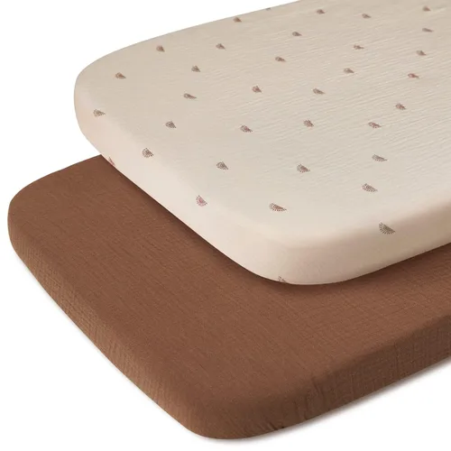 Vista 18 de Blissful Diary Muslin Crib Sheets, 2 Pack, Beige Gingham & Brown Gingham fitted for 52''x28'' crib mattress, soft and breathable cotton, boho