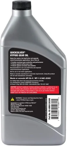 Vista 2 de Quicksilver 8M0128380 80W-90 Aceite para engranajes hipoides para motocicleta - 1 Qt.