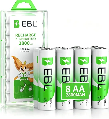 Vista 7 de EBL AA 2800mAh Baterías recargables Ni-MH de alto rendimiento, paquete de 4