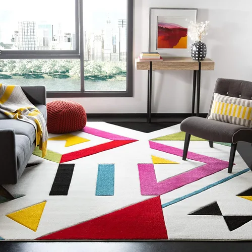 Vista 7 de SAFAVIEH Hollywood Collection - Alfombra de pasillo, 2 pies 3 pulgadas x 6 pies, color marfil y rosa, diseño moderno de mediados de siglo,