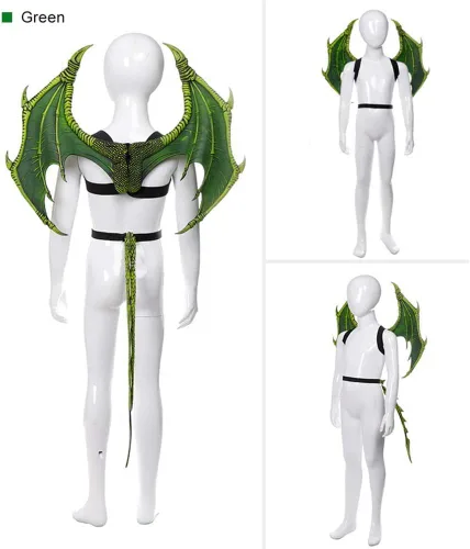 Vista 2 de Disfraz de alas de dragón para niños, juego de máscara de cola de dinosaurio para cosplay