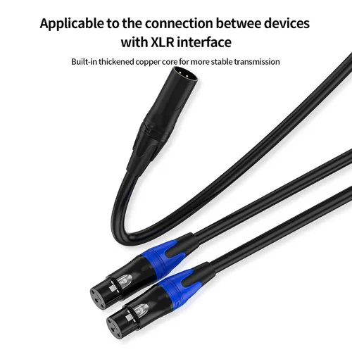 Vista 6 de Cable divisor XLR en Y, 2 hembra a 1 macho, cable de conexión XLR para micrófono equilibrado izquierdo y derecho, doble hembra a macho individual