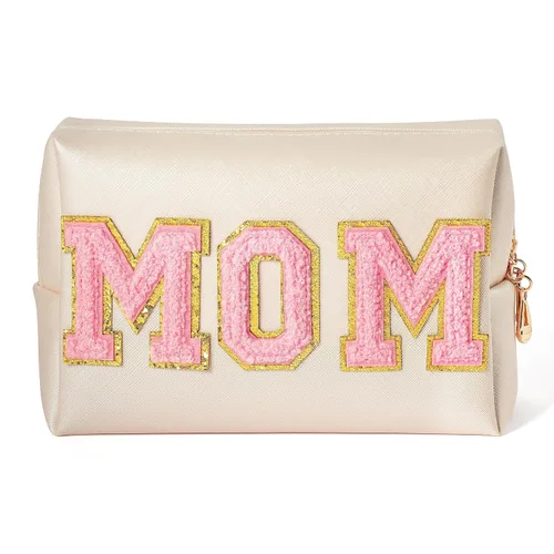 Vista 11 de Y1tvei Preppy Patch SKIN Letra Blanca Rosa Bolsa de Aseo para Cosméticos de Piel Sintética Bolsa de Maquillaje Portátil Bolsa de Almacenamiento