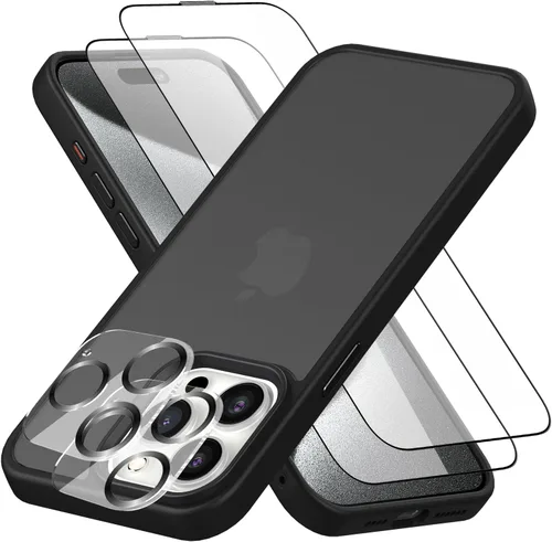 Vista 9 de Foluu Funda delgada para iPhone 15 Pro Max 2023-2X protector de pantalla de vidrio templado y 2 protectores de lente de cámara, parte trasera