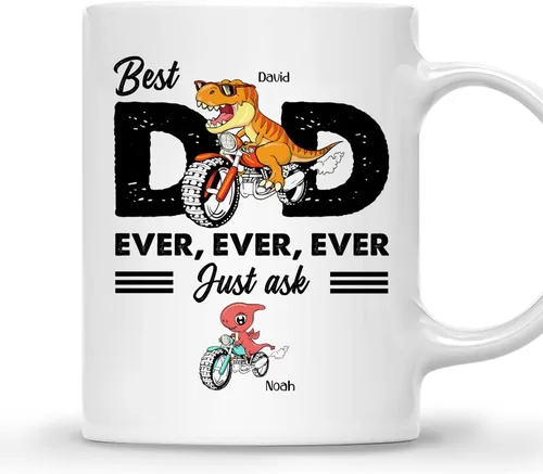 Vista 21 de Gossby Taza personalizada de café para papá, el mejor papá (2 niños en el hombro de papá), regalo personalizado de 11 onzas y 15 onzas para papá, 2