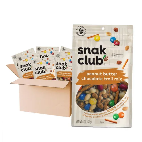Vista 9 de Snak Club Energizer Trail Mix con cacahuetes salados tostados, pasas, caramelos de chocolate, almendras tostadas, aperitivos sin gluten y kosher