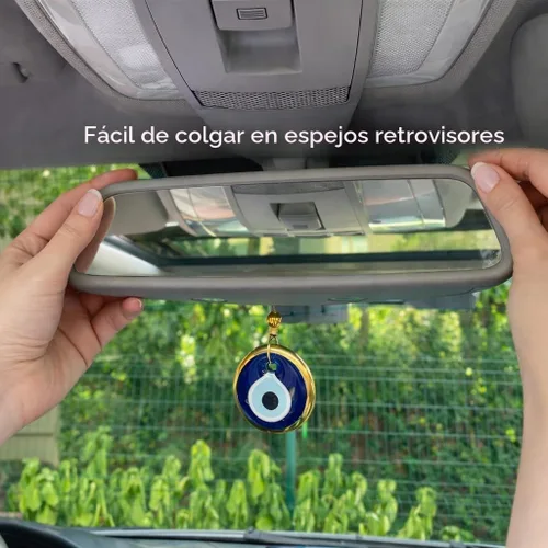 Vista 2 de Juego de 2 adornos dorados para colgar en el coche de ojo turco para el mal de ojo, accesorios para el mal de ojo, regalo para mujeres u hombres