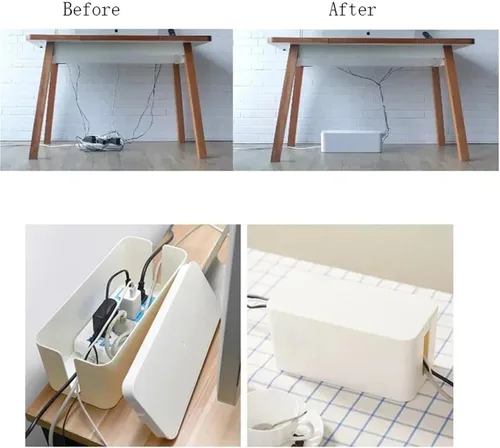 Vista 5 de Caja de almacenamiento de cables de 3 piezas, estuche de regleta de alimentación de línea de madera, organizador de cables de carga, contenedor