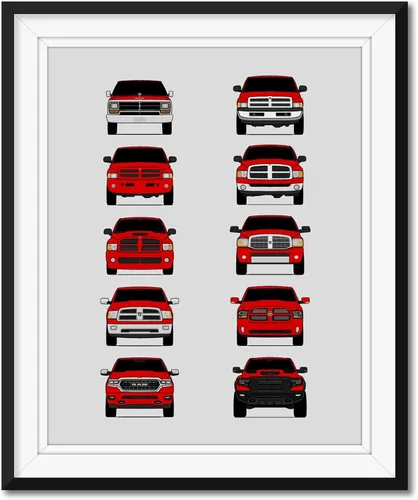 Vista 12 de Custom Car Posters Póster hecho a mano compatible con Dodge Ram Pickup Truck Generations e impresión de Ram 1500 2500 3500 – Multi, impresión