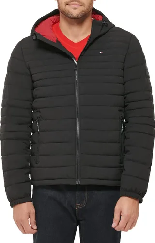 Vista 15 de Tommy Hilfiger chamarra plegable de poliéster elástico con capucha para hombre Medianoche