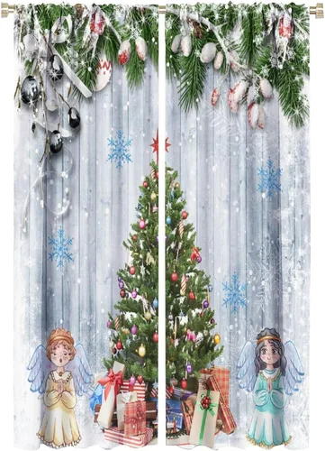 Vista 20 de Cortina opaca de Navidad para ventana, campanas de Navidad, festivales, decoración de atmósfera, cortina para sala de estar, habitación