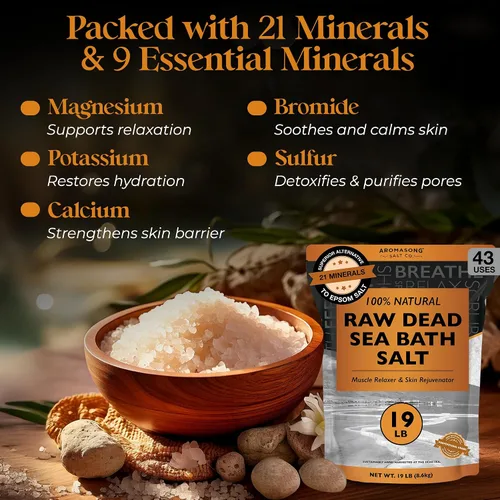 Vista 4 de Aromasong Sal de baño del mar muerto cruda, mínimamente limpia, contiene más minerales del mar muerto, incluyendo barro del mar muerto, sales 100%