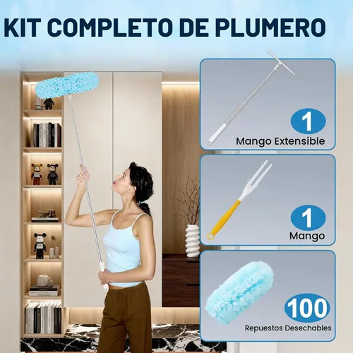 Vista 6 de 100 piezas de repuesto de plumero compatible con plumero de mano Swiffer + mango extendido de 4 pies + 1 mango, kit de repuestos de plumero