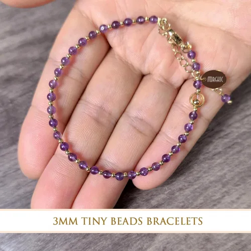 Vista 5 de Morchic - Pulsera ajustable de pulgadas para mujer, con mini cuentas de gemas naturales, serie de dijes de gemas de energía, regalo de cumpleaños