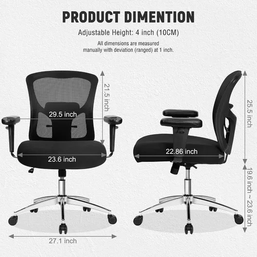 Vista 3 de Silla de oficina súper grande y alta de 700 libras, silla ejecutiva resistente para computadora con ruedas de goma, brazos abatibles 3D, silla