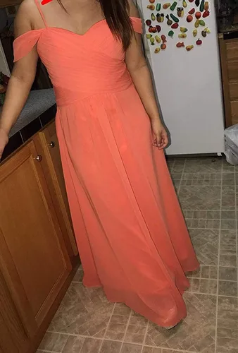 Vista 4 de Vestido de dama de honor de gasa para mujer, sin tirantes, fruncido, vestido de noche con tirantes delgados, vestido formal