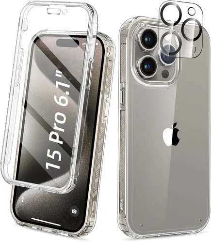 Vista 40 de Funda para iPhone 15 de cuerpo completo, protector de pantalla integrado, con protector de lente de cámara, [antiamarilleamiento], funda protectora