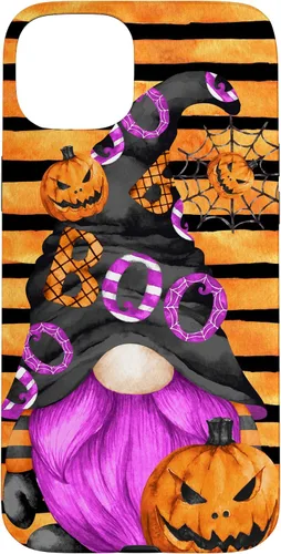 Vista 9 de iPhone 16 Halloween Gnome With Purple Beard Women Pumpkin Witchy Boo Case