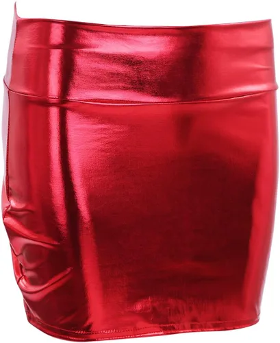 Vista 5 de renvena Minifaldas ajustadas de charol para mujer, para discoteca, fiesta, música, rave, baile, bodycon
