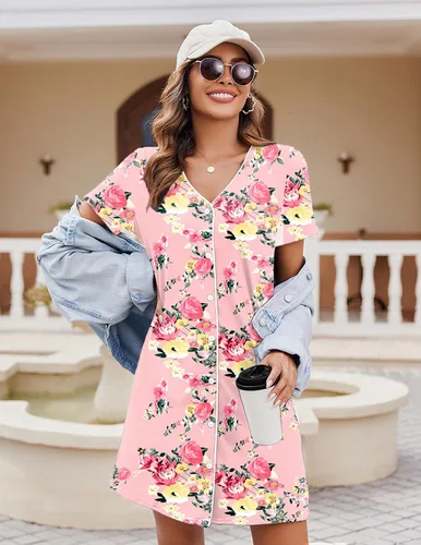 Vista 2 de Ekouaer Camisón de manga corta con botones para mujer, camisón suave con cuello en V