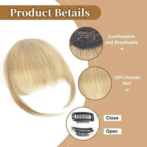 Vista 3 de Flufymooz Flequillo con clip, 100% cabello humano, extensiones de clip de cabello, flequillo con clip, flequillo francés, flequillo francés