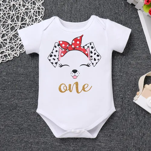 Vista 3 de IBTOM CASTLE Disfraz de perro dálmata para el primer cumpleaños de las niñas, mameluco con estampado de patas, falda tutú, orejas de perro, princesa