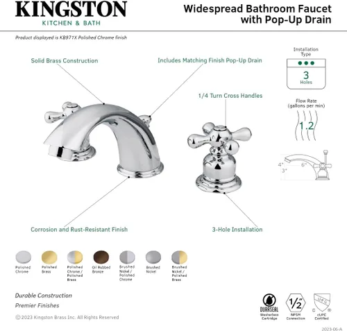 Vista 3 de Kingston Brass KB978X - Grifo de lavabo victoriano con mango cruzado, níquel cepillado