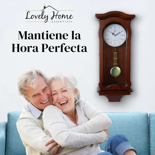 Vista 2 de Reloj de pared de péndulo a pilas, reloj de pared colgante de madera con péndulo, silencioso y sin timbre, madera real, decorativo para decoración