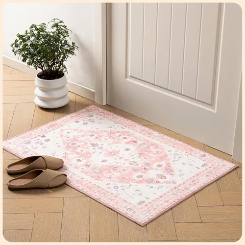 Vista 290 de Istana Alfombra larga antideslizante de 2.5 x 8 para el hogar, para pasillo y cocina, lavable, sedosa y suave al tacto, elegante, color azul y marfil