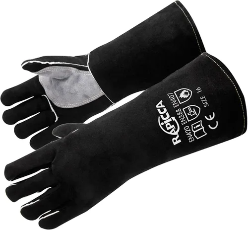 Vista 10 de RAPICCA 14.0 pulgadas, 662 ℉ de cuero forja/Mig/Stick soldadura resistente al calor/fuego, guantes para horno, parrilla, chimenea, horno, estufa