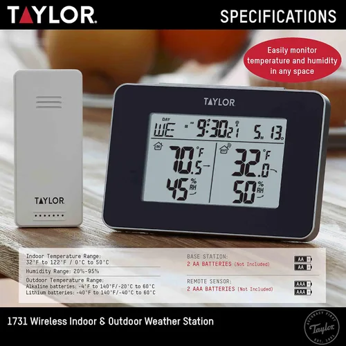 Vista 4 de Taylor Precision Products - Estación meteorológica digital inalámbrica para interiores/exteriores