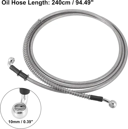 Vista 3 de Motoforti Universal 94.5 in 94.49 "motocicleta freno embrague aceite manguera tubo hidráulico reforzado acero inoxidable trenzado tono plata