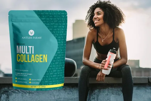 Vista 3 de Antler Farms - Polvo de proteína de colágeno múltiple - 5 tipos (I, II, III, V y X) Péptidos de colágeno hidrolizados 100% puros para hombres