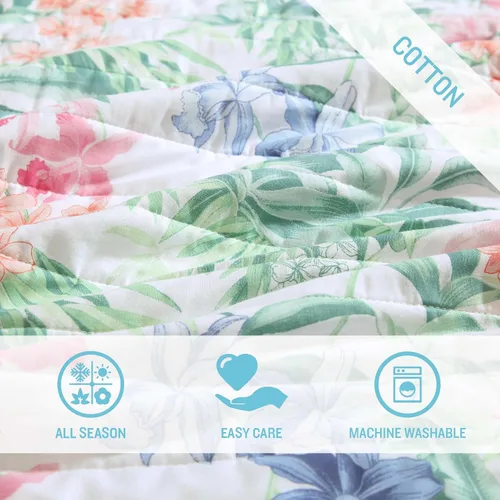 Vista 5 de Tommy Bahama - Juego de edredón tamaño Queen, ropa de cama reversible de algodón costero con fundas a juego, juego de ropa de cama botánica colorido