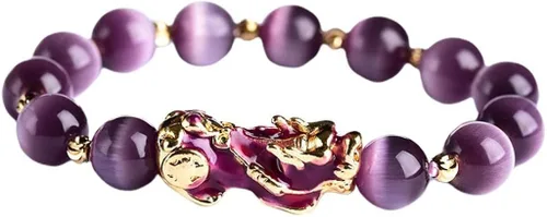Vista 3 de Pulsera de amuleto chino de Feng Shui, pulsera de buena suerte con cuentas, amuleto de riqueza Pi Yao, joyería de buena suerte y riqueza, morado