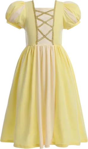 Vista 2 de IBTOM CASTLE Kids Girls Princess Puff Sleeve Dresses + Crown Movie Character Costume Halloween Cosplay Fancy Dress Up Gown