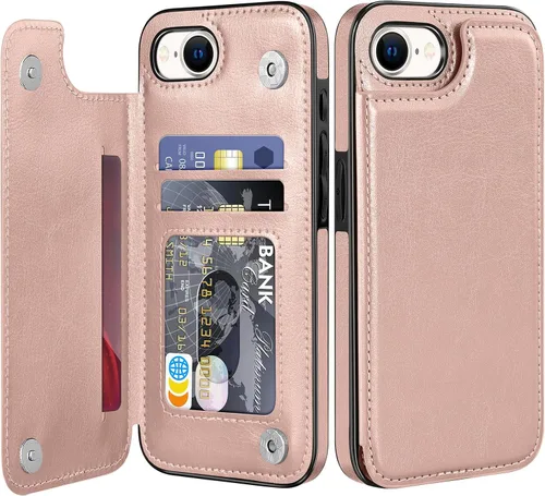 Vista 9 de Bizzib Funda tipo cartera para iPhone 17e con tarjetero, piel sintética de alta calidad, ranuras para tarjetas, protección contra caídas, a prueba